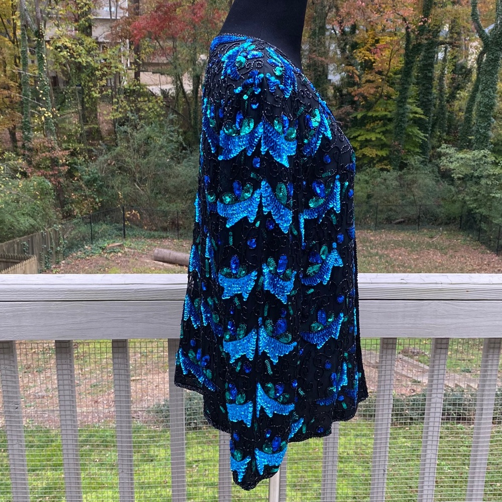 Vintage 80s Silk Sequin Blazer Jacket - Picture 2 of 12